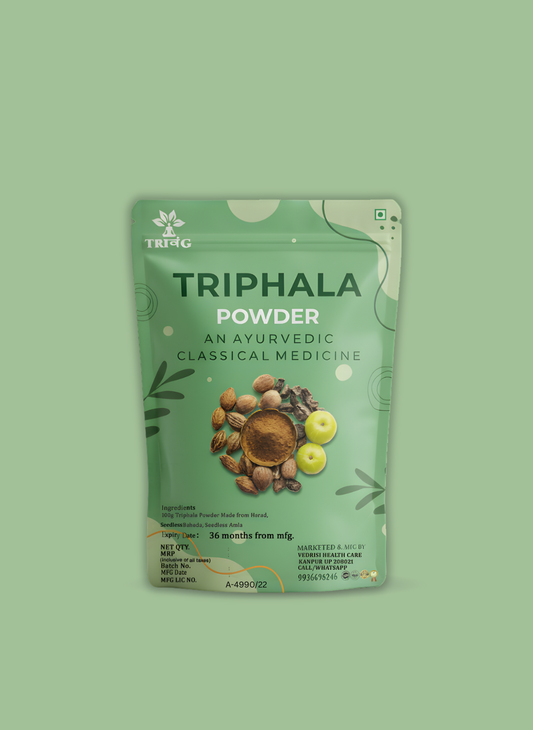 Trivang Triphala Powder - Contains Organic Haritaki, Bibhitaki and Amalaki - Natural and Pure